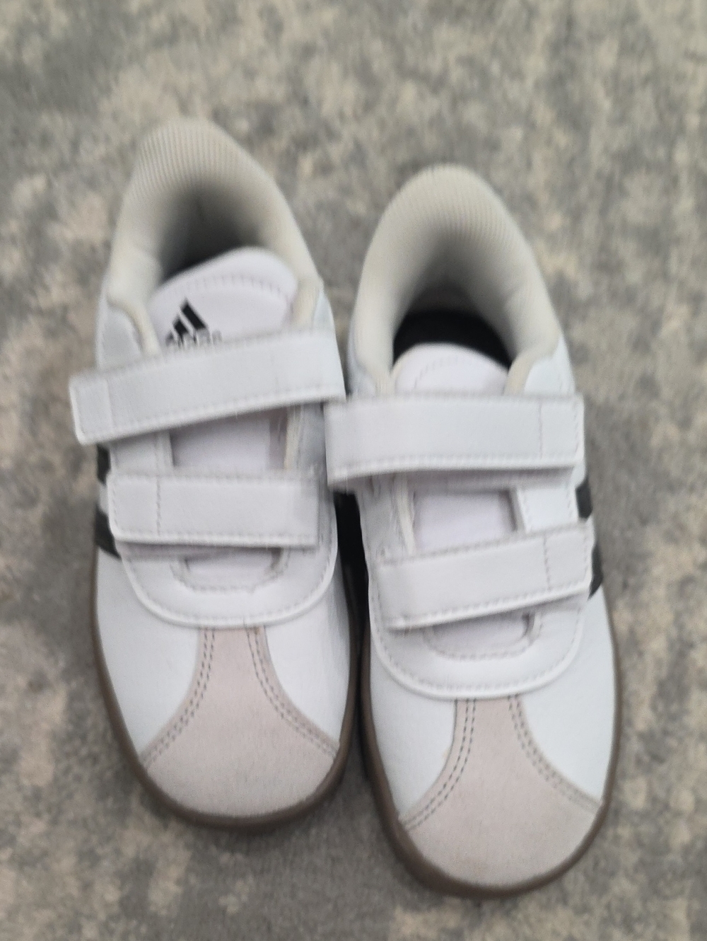 adidas Kids White and Black Velcro Sneakers with Gum Sole